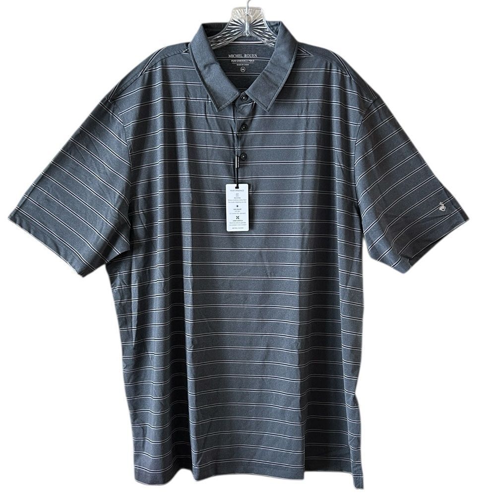 NEW Michel Rouen Men’s Gray Striped Performance Polo Shirt